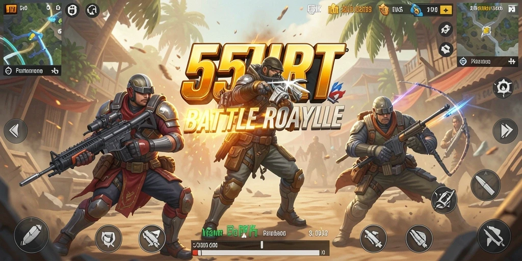 Screenshot gameplay 55RT yang menampilkan aksi pertempuran Battle Royale.