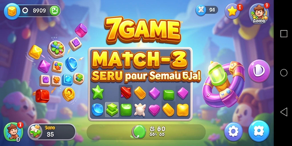 Tampilan gameplay menarik dari 7GAME dengan tantangan Match-3 yang seru.