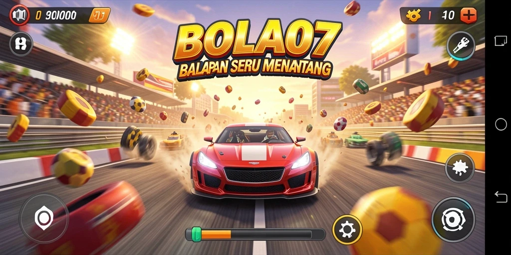Tampilan gameplay seru dalam BOLA07 dengan kendaraan cepat.