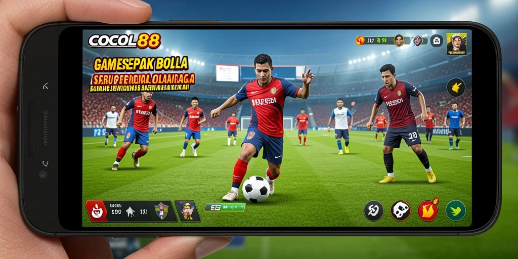Tampilan utama gameplay COCOL88 yang menampilkan aksi sepak bola.