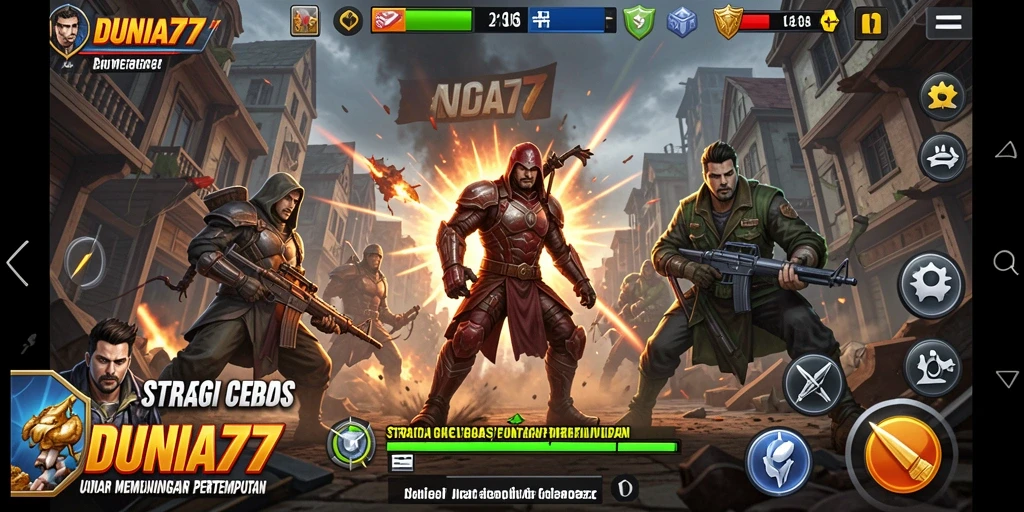 Screenshot gameplay DUNIA77 menampilkan aksi pertarungan yang dinamis.