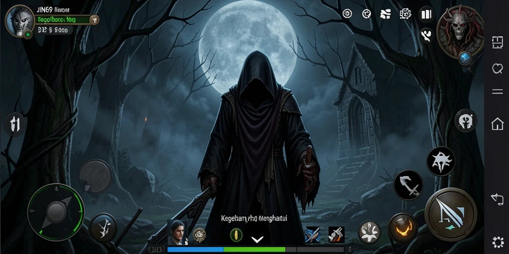 Screenshot gameplay menampilkan suasana mencekam dalam JIN69.