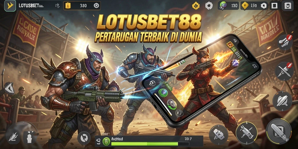 Screenshot LOTUSBET88 menampilkan aksi pertempuran yang intens di arena Battle Royale.