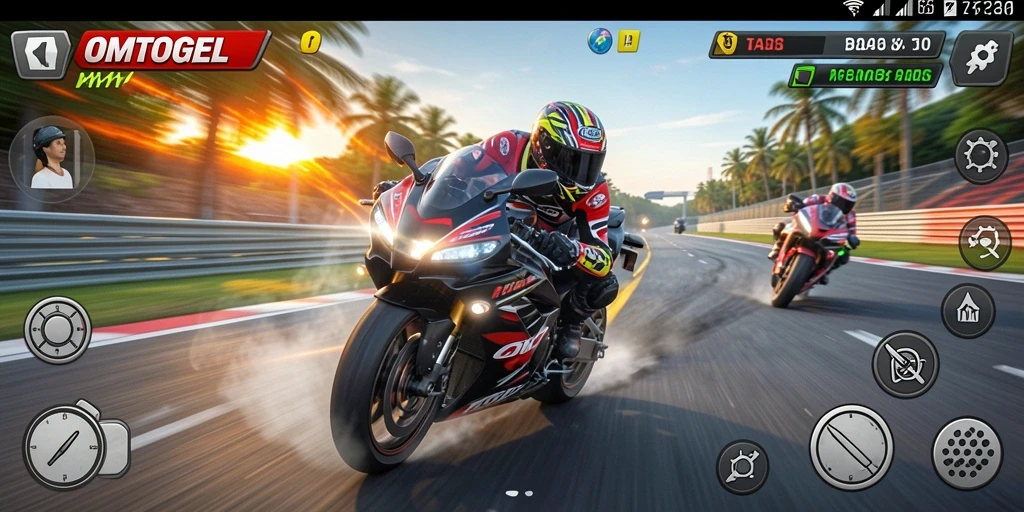 Screenshot gameplay OMTOGEL menampilkan momen balapan motor yang seru dan mendebarkan.