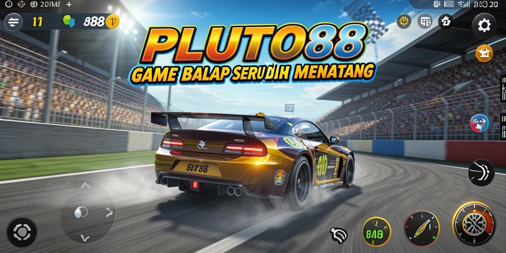 Screenshot menampilkan aksi balapan mendebarkan di PLUTO88.