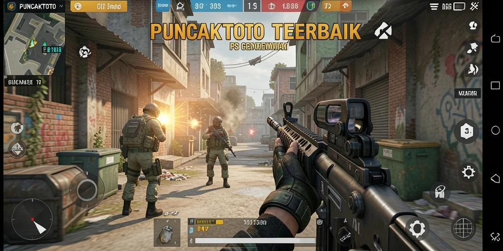 Tangkapan layar gameplay PUNCAKTOTO dengan aksi tembak-menembak yang seru.