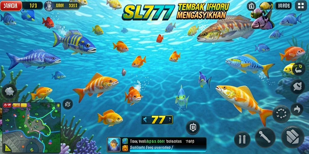 Tampilan gameplay seru dalam SL777 saat menembak ikan.